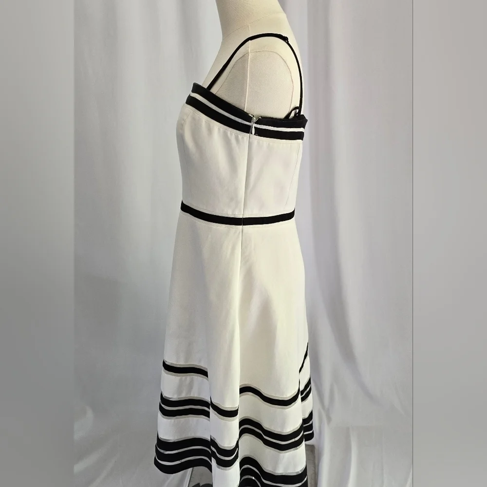Ann Taylor Silk-Blend Strapless Fit & Flare White Dress Black Stripes Sz. 8 - Picture 3 of 12